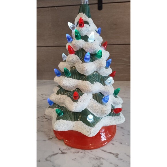 Ceramic Lighted Christmas Tree Flocked 10" Battery Operated 2016 MerchSource LLC - Picture 5 of 7